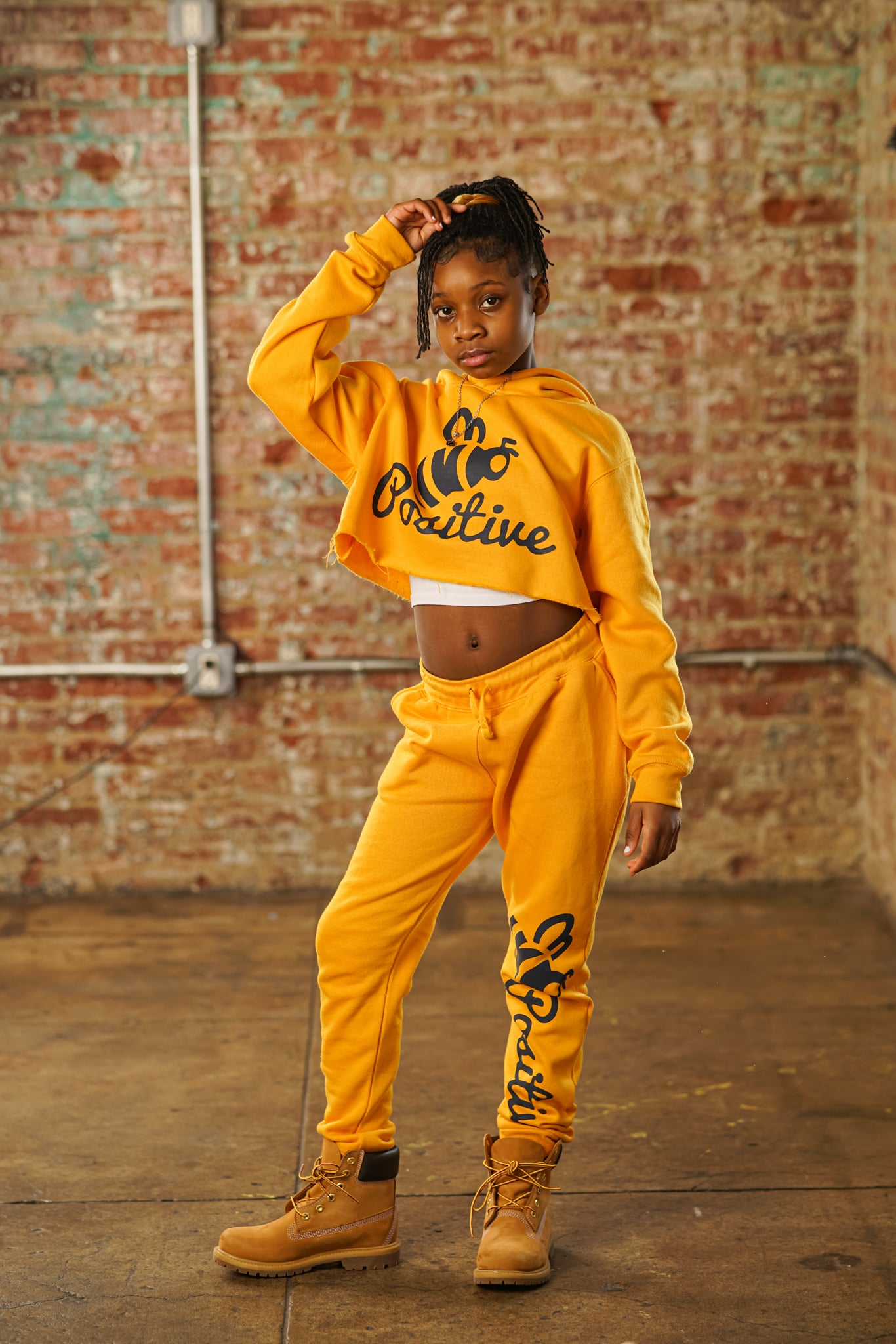 Youth ages 6-12 crop top, BE POSITIVE sweatsuit